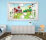 3D Wandtattoo Bauernhof Tiere Kinderzimmer Schaf Ente selbstklebend Wandbild sticker Wohnzimmer Wand Aufkleber 11K783, Wandbild Größe F:ca. 140cmx82cm