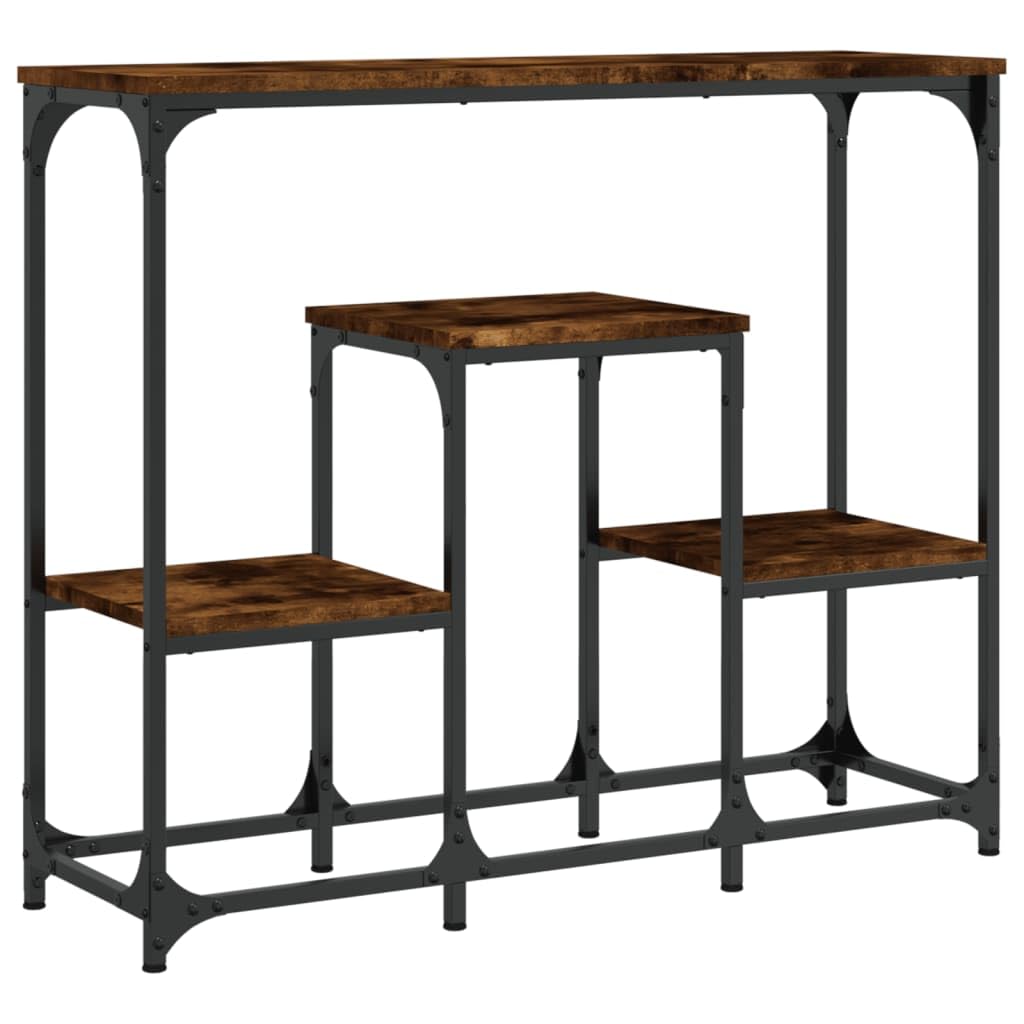 Mesa consola clásica de roble ahumado, 89,5 x 28 x 76 cm, madera multicapa con estructura de acero, amplio espacio de almacenamiento para salón, complemento de decoración práctica