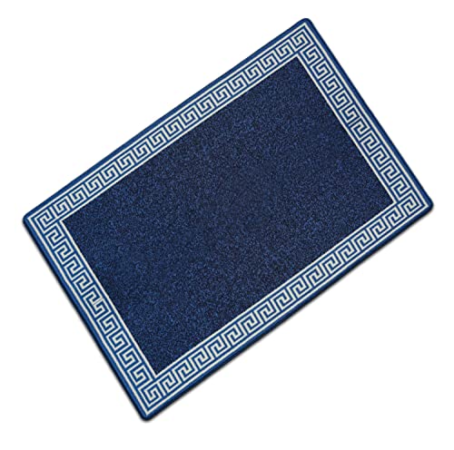 Image of Rugs Shop Door Mats Indoor Non Slip Mat Carpet Runners for Hallways Geometrical Border Low Profile Washable Runner Rug for Kitchen, Front Door Hall Hallways Living Room (40 x 60 cm, Blue Cream)