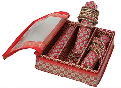 Home Style India Caja de brazalete de brocado de 3 varillas (granate)
