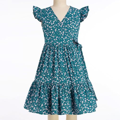 AWIBMK Mommy and Me Matching Dresses Boho Floral Ruffle A Line Dress Summer Self-Tied Belt Mom Daughter Outfits4