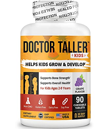 Doctor Taller Kids - Support Healthy Growth of Kids with Multivitamins and Multiminerals - for Kids Ages 2 to 9 - Grape Flavor - 90 Vegan Chewable Tablets