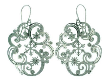 Lace Snowflake Design in Swirl Shaped Stainless Steel Dangle Earring