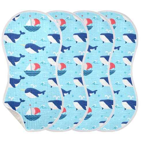 Baby Burp Cloths, Soft Absorbent Burping Cloths for Babies, Cotton Milk Spit Up Rags, Large Size for Newborns, Baby Boys and Girls (Narwhal Pattern)3