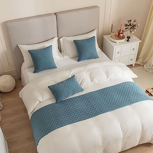 Morbuy Bed Runners and Matching Cushion Cover, Reversible Jacquard Bed