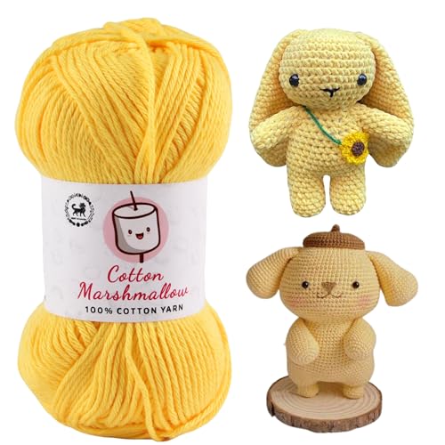 Image of NESTNHAVEN Cotton Marshmallow 100% Cotton Yarn - (50 g, 130 m) - Luxury Yarn for Crochet, Amigurumi, Embroidery, Toys, Garments, Flowers and Hobby Projects (Yellow)