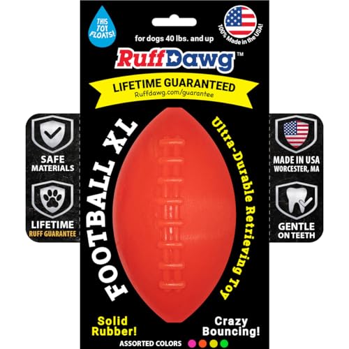 Ruff Dawg Football XL Dog Toy – Bouncy, Floating Fetch Toy for Aggressive Chewers – Ideal for Outdoor Play, Exercise & Teething Relief – Neon Colors for High Visibility