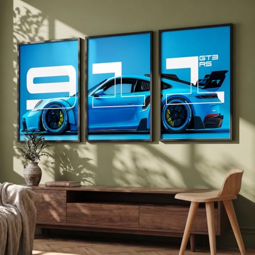 Image of HOMESY Sports Cars Framed Posters Gift Items for Boys Room | Wall Decoration for Bedroom Living Room Office Gaming Room Decor | Sports Cars Poster with Frame for Wall Decor Set Of 3 Size (10x13 inch, BLACK)