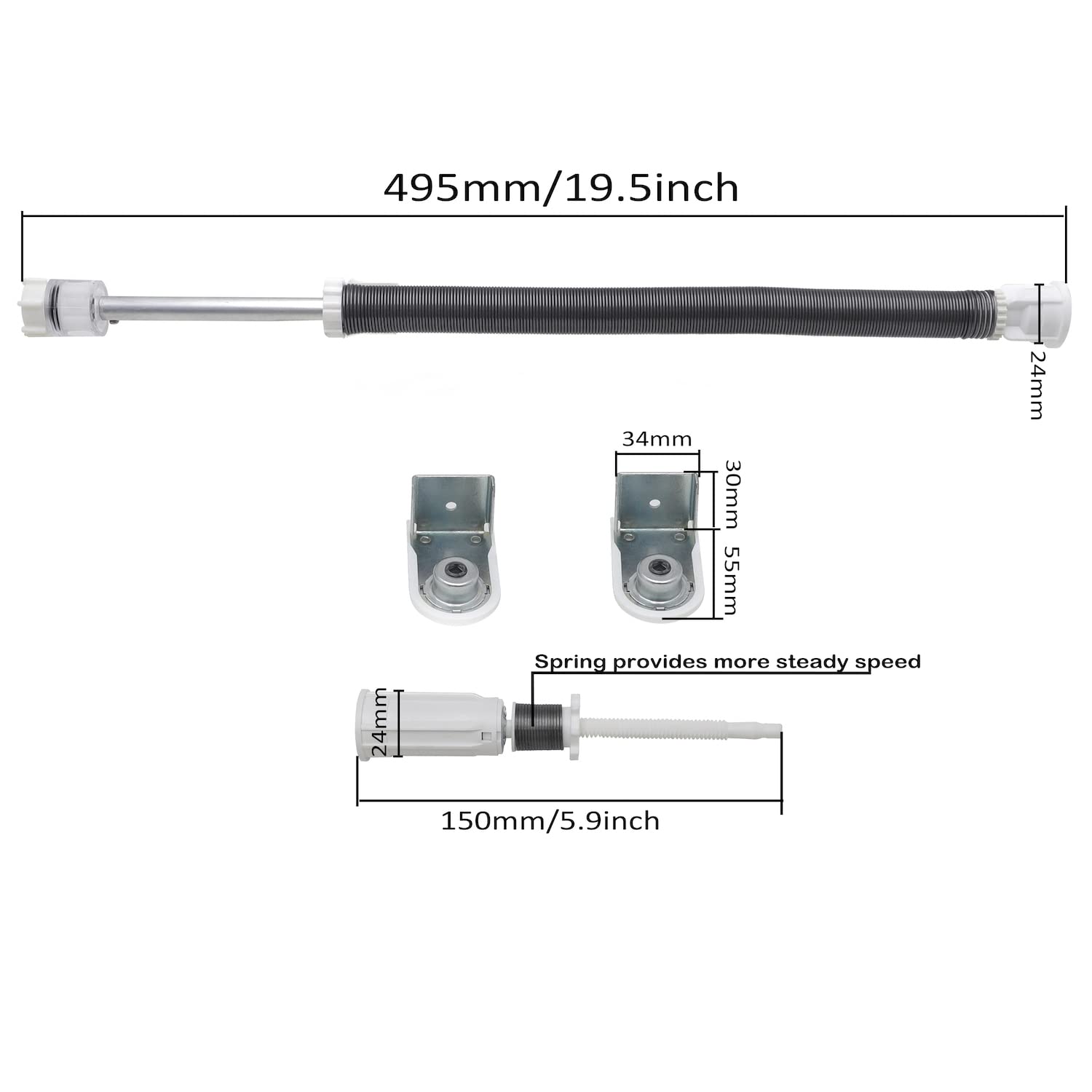 HongK- Long Spring w/Roller Blind Bracket Hanging Curtain Roller Shade For 25mm tube [P/N: ET-BLIND-SB014-4-L-WHITE]