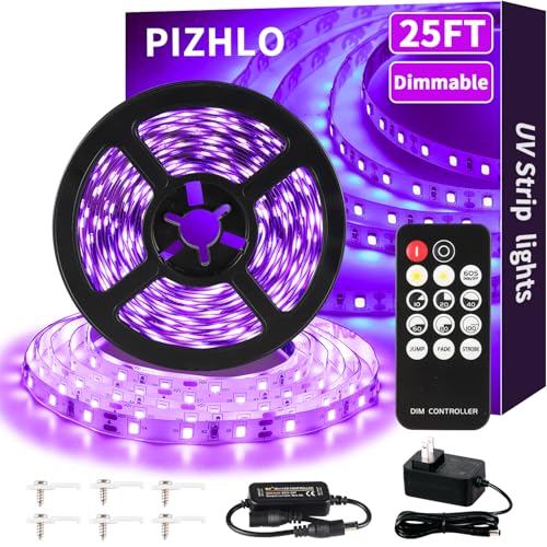 Image of 25 Foot Black Light Strips & Remote, Dimmable Flexible Blackights Strip Lights 450 LEDs for Glow Party Body Paint Birthday Bedroom Room Fluorescent Tapestry Poster, Non-Waterproof