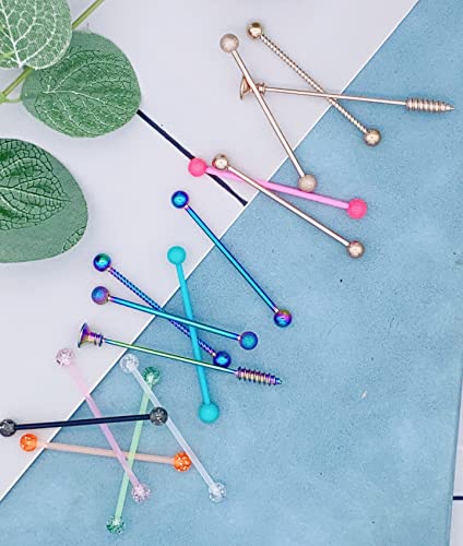 Evelical 30Pcs 14G Stainless Steel Industrial Barbell Earrings For Women Men Cartilage Helix Body Piercing Jewelry 38Mm 1&1/2 Inch Piercing Bar Style C #TOP3