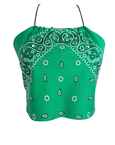 Downright Bandanas Bandana Halter Crop Top Shirt - Womens Clothing (Green)