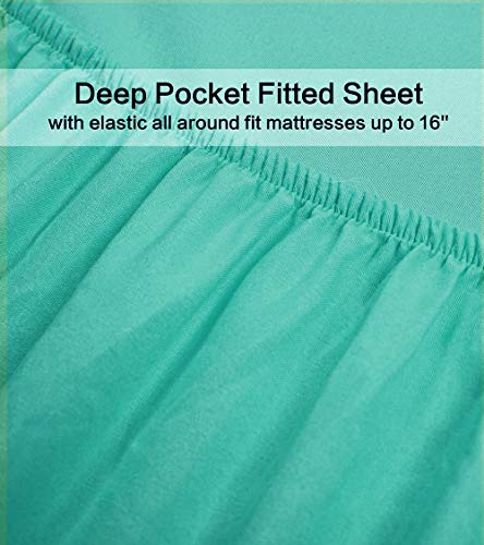 Image of Best Season 4 Piece Bed Sheet Set (Queen Size Turquoise) 1 Flat Sheet,1 Fitted Sheet and 2 Pillow Cases,100% Brushed Microfiber 1800 Luxury Bedding,Deep Pockets,Extra Soft & Fade Resistant