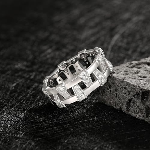 Moissanite Mens Eternity Wedding Band 925 Sterling Silver Round Cut D Color VVS1 Vintage Interlaced Basket Weave Promise Ring for Him Size 7-142
