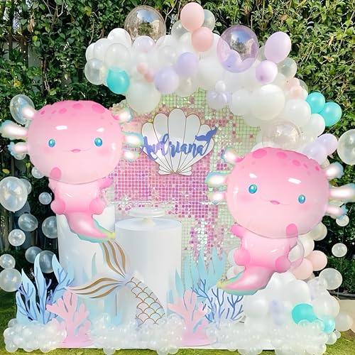 Image of 17Pcs Axolotl Balloons /Cute Axolotl Birthday Party Decorations /Aluminum Foil Axolotl Inflatable Balloon for Summer Beach Party Supplies /Animal Protection Theme Activities /Summer Camps /Beach Picnics