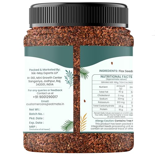 Image of Eatmate Flax Seeds (Alsi) 2-Pack | 1 Kg Each Jar | Total 2 Kg | Whole Raw Flaxseed | Plant Protein | Omega-3 Source | Ideal for Baking, Smoothies & Daily Use