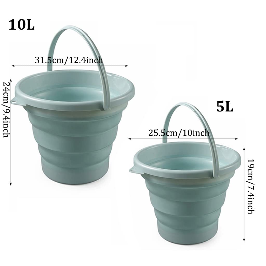 2 Paquetes Cubo Plegable con Asa, Cubo De Agua Plegable Multiuso, Cubo De Pesca Plegable para Lavado De Coches, Ahorro De Espacio, Al Aire Libre, Jardín, Camping (Color : Beige, Size : 5L+10L)