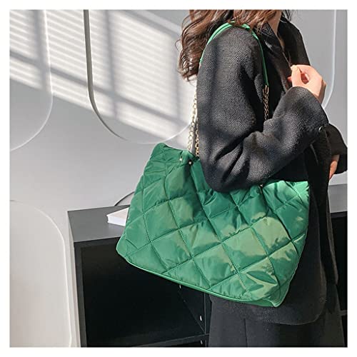 Image of GRPKSSIB Quilted Tote Bag Soft Nylon Shoulder Bag Lightweight Puffer Padding Handbag Puffy Hobo with Chain for Women