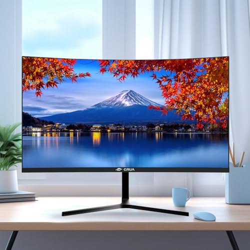 CRUA 24 Zoll Curved Gaming-Monitor 200 Hz|165 Hz|144 HZ|1080P|PC Monitor Computer 100% sRGB-Farbumfang kompatibel FreeSync G-sync|Rahmenlos|HDMI|DisplayPort,VESA-
