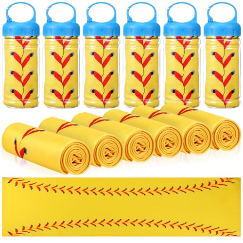 Hahafelt 12 Pack Softball Cooling Towels Softball Ice Towels for Neck 40x12 Breathable Chilly Towel with Plastic Container Microfiber Sport Towel for Players Team Gift Sport Party Favors