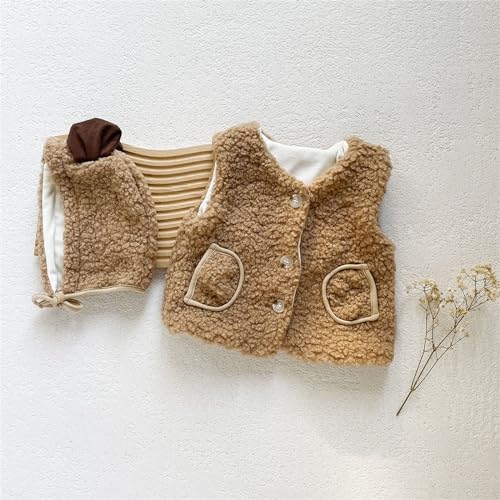 Toddler Baby Girls Fleece Vest 𝗕ear Hat Round Neck Button Sleeveless Jacket Winter Warm Outwear with Pocket2
