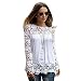 Chen Women White Sheer Sleeve Embroidery Top Blouse Lace Crochet Chiffon Shirt (16)