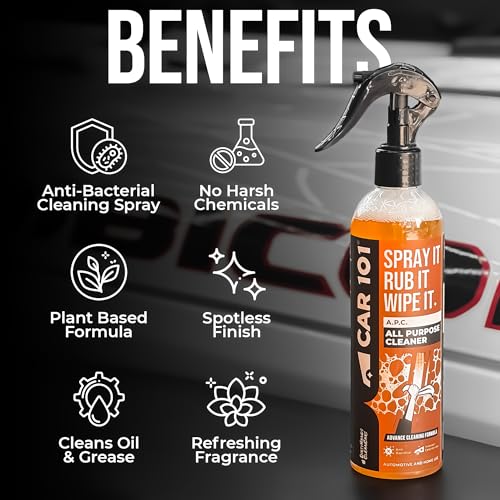 Image of CAR 101 All Purpose Cleaner With Towel - 300ml (Pack Of 2)|Multi-Surface Deep Cleaning Formula for Car Interior & Exterior|Spray for Dashboard,Kitchen,Leather,Bike & Equipment|Fast-Acting Dirt Remover