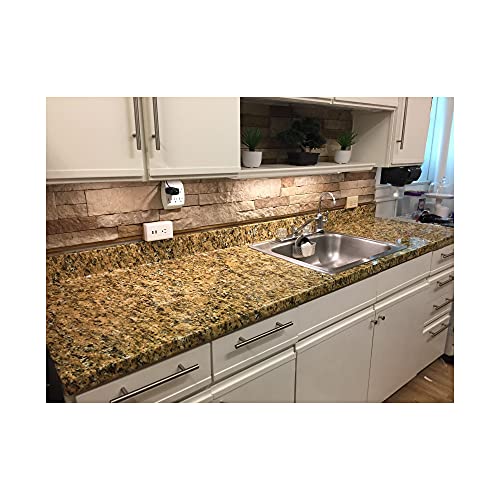 EZ Faux Decor Kitchen Peel and Stick Countertop Cover Gold and Black Self Adhesive Waterproof Marble Granite Wall Paper Shelf Liner (W36" x L120")