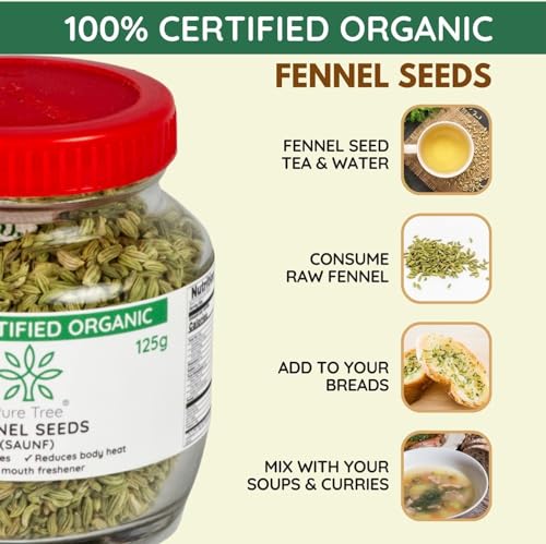 Image of Pure Tree Certified Organic Fennel Seeds | 50 Gm | Glass Jar | Saunf, Variyali | Perumjeerakam Whole Spices Sombu Whole | Fennel Seeds Saunf | Organic Saunf Rich Flavour Sombu