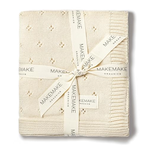 Image of MakeMake Organics Organic Baby Blanket GOTS Certified Organic Cotton Baby Blanket Newborn Pointelle Knit Blanket Breathable Unisex Boy Girl Neutral Earthy Blanket (30x40, Vanilla)