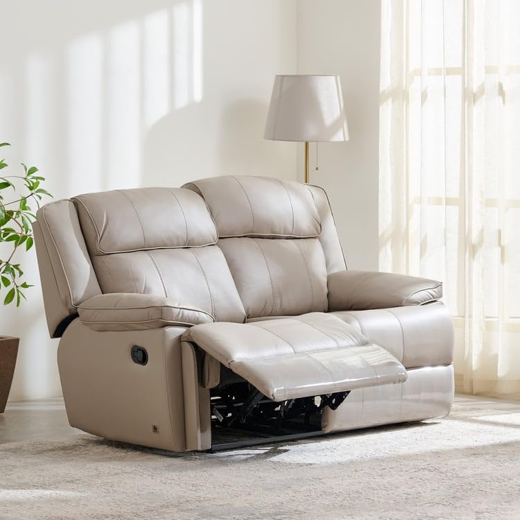 Image of Home Centre | Torino Half Leather 2-Seater Recliner Set | Recliner Sofa for Living Room | Solid Wood | Grey | 2 Year Warranty