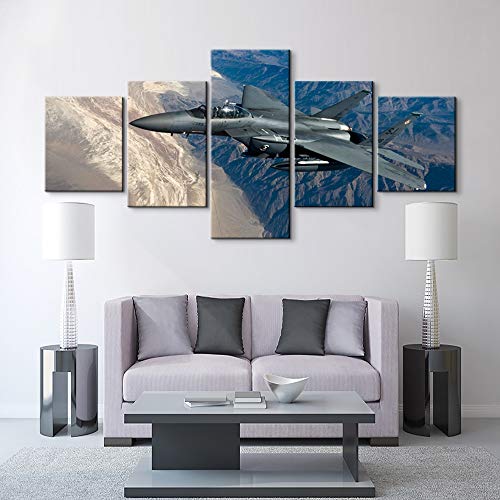 5 Piece Airplane Decor F-15E Airplane Pictures Wall Art Airplane Wall Decor Airplane Canvas Wall Art Aviation Poster Airplane Wall Art Military Wall Decor For Boys Room Decor (50''W X 24''H) #TOP2