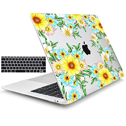 TwoL 2 in 1 マックブック ハードケース + 日本語 キーボードカバー 2016 2017 2019 MacBook Pro 13 インチ シェルカバー 対応 , ひまわり