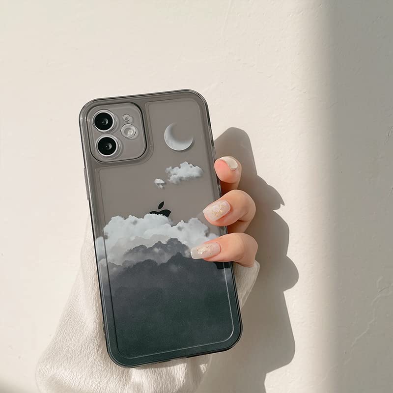 ZTOFERA Case for iPhone 11 6.1 inch, Clear Soft Bumper Protective Retro Color Snow Mountain Moon Transparent Phone Case - Black Cloud Cover