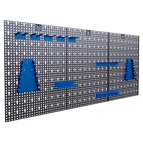 Werkzeuglochwand aus Metall mit 17tlg. Hakenset, ca. 120 x 60 x 1,5 cm, Werkzeug-wand Loch-wand für Werkstatt, Blau, Panorama24… Cover