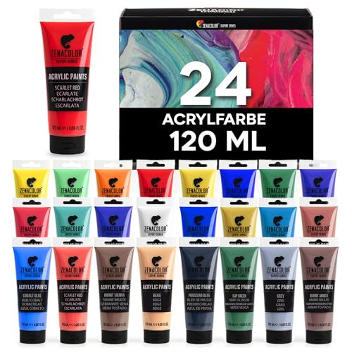 Zenacolor Acrylfarben Set – 24 Tuben 120 ml | 24 Farbtöne |...