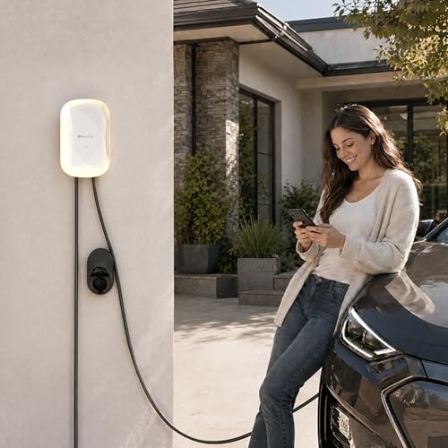 Image of RIPPLEON Level 2 EV Charger - Dual Plug Type Universal Wall Connector Hardwired 11.5Kw - Compatible for All North American EVs - 48Amps 240V Tesla Wall Charger, UL, FCC Lunar Pearl