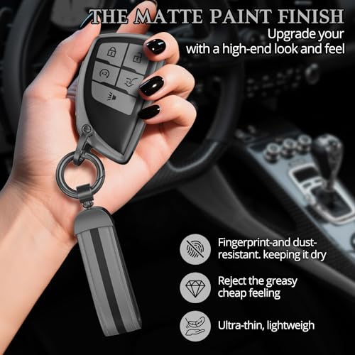 Image of For Chevy /GMC Key Fob Cover Accessories, Matte TPU Material, With a Cute Leather Keychain, for Silverado Sierra Tahoe Suburban Equinox Traverse Yukon Denali Terrain Acadia
