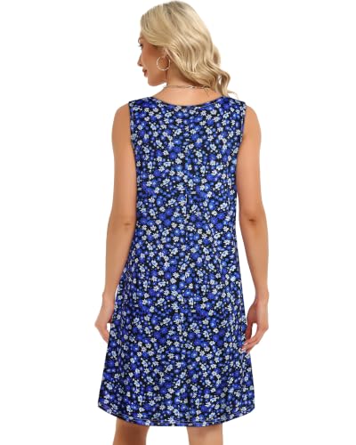Image of Womens Summer Dresses Casual V Neck Sleeveless Pockets Beach Loose Sundress | 2026 Loose Tank Sun dres with pockets, Casual Beach Cover Up, Fashion Vacation Outfits, Tshirt Floral Boho A-Line Flow Dress
