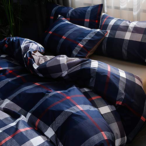 Clothknow Blue Plaid Bedding Comforter Sets King Tartan Buffalo Comforter Sets Geometric Comforter Bedding King Men Boys Women Comforter Cozy Soft Bedding 3Pcs Blue Grey Red Bed Comforter King Sets #TOP1