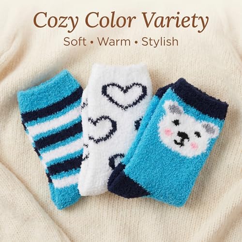 Image of Tipi Toe Womens Fuzzy Crew Socks with Anti Slip Grips Warm Cozy Fluffy Winter Slipper Socks Non Skid Home Socks for Women