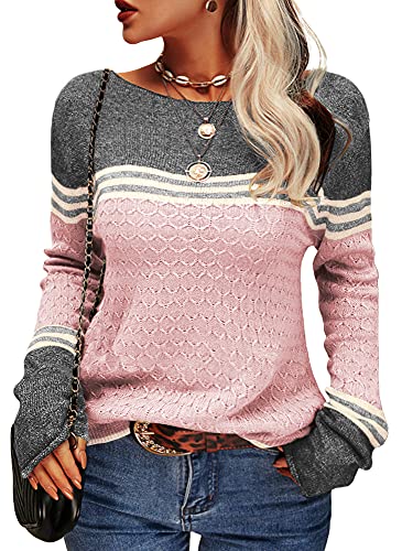 Image of Danedvi Womens Fall Fashion 2026 Sweaters Colorblock Lightweight Striped Crewneck Winter Trendy Pullover Tops
