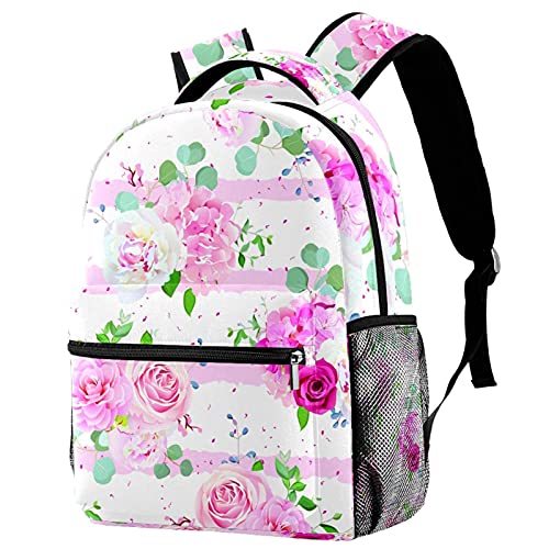 Mochila para portátil de peonías rosadas para viaje y diario
