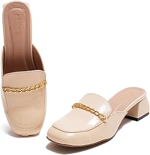 jm looks Metal Chain Block Heel Mules for Women Closed Toe Slip on Loafers Backless Mules-picture-14
