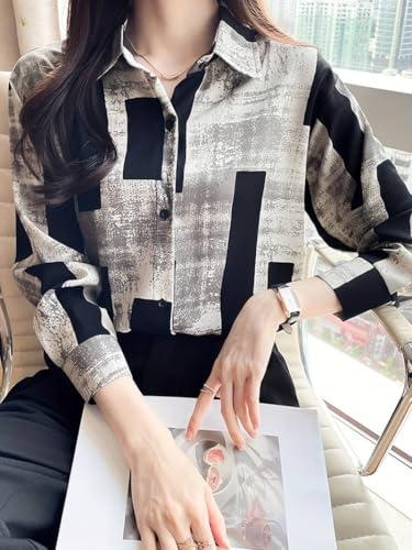 Image of TADKEE Women's V Collared Casual Stylish Long Sleeve Oversized Fit Shirt