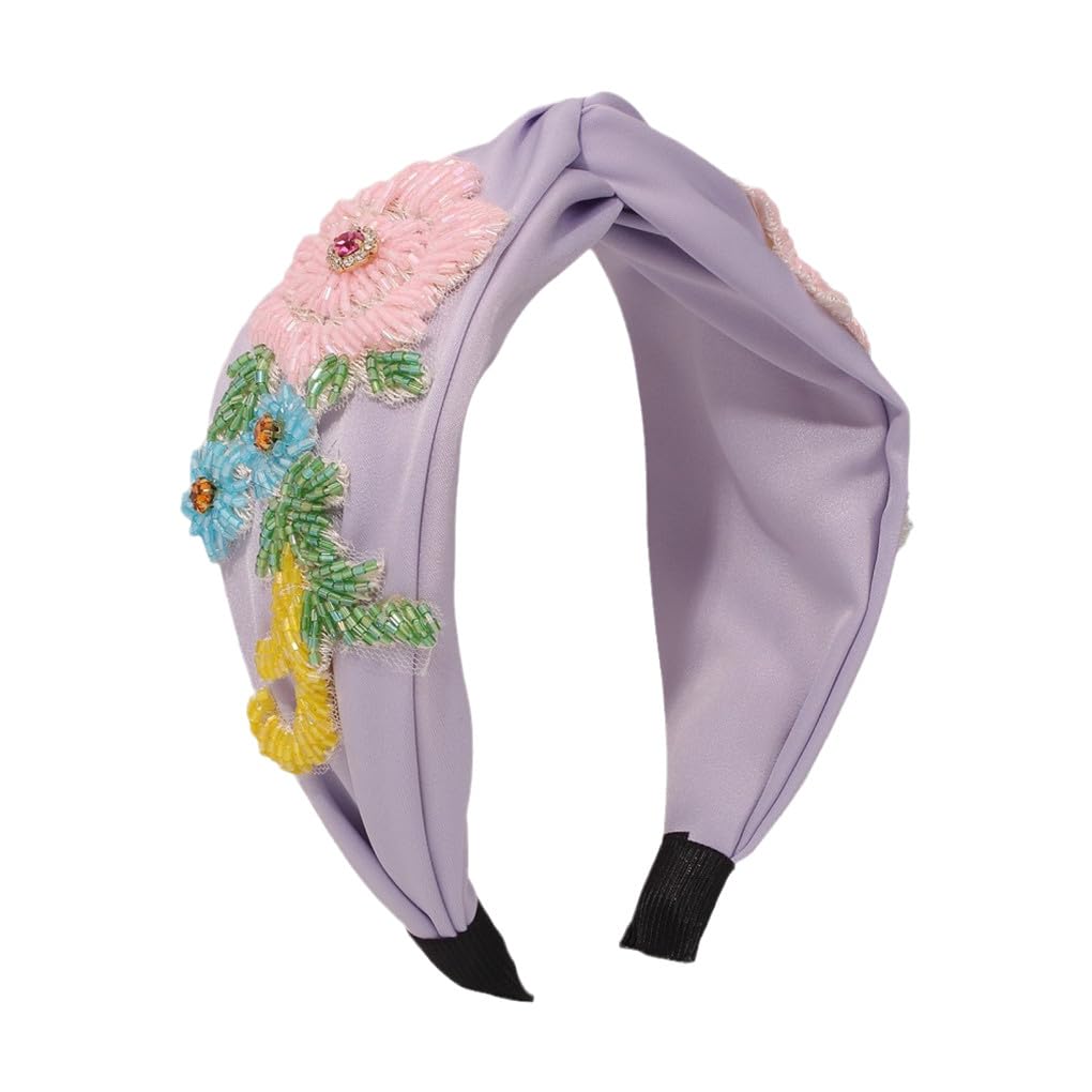 Frauen Bunte Strass Stirnband Turban Handgemachte Casual Stirnband Zubehör F3312-Lila