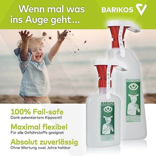 ​BARIKOS KS Augenspülflasche – Erste Hilfe Augendusche 620 ml für Säuren, Basen & Fremdkörper – Ph-neutral, ergonomisch, DIN EN 15154-4 zertifiziert​