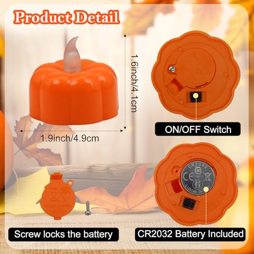 Image of Pumpkin Tea Lights Fall Decorations for Home, 12 Pack LED Orange Pumpkin Lights FlameLess Candles Battery Operated Thanksgiving Flickering Tealights Candles for Table Home Party Halloween Decor
