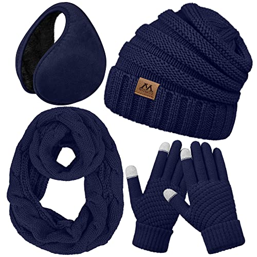 Motarto Winter Warm Set Knitted Scarf Beanie Hat Touchscreen Gloves Ear Warmer Cold Weather Gear for Men or Women