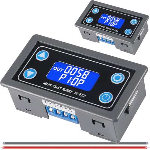 DAOKAI Module de relais à retardement Module relais temporisé DC 6-30V 12V 24V 0.01s-9999min Afficheur LCD Minuterie numérique XY-WJ01 avec câble rouge et...
